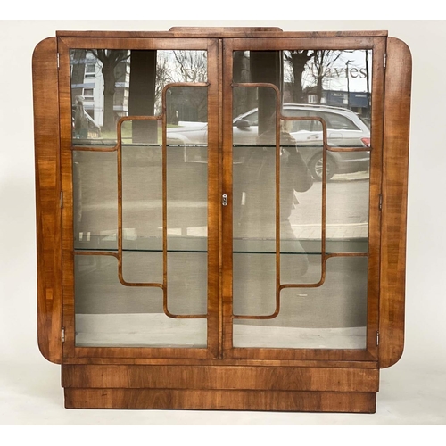 245 - ART DECO DISPLAY CASE, walnut with two glazed doors enclosing shelves, 115cm x 31cm x 123cm H.