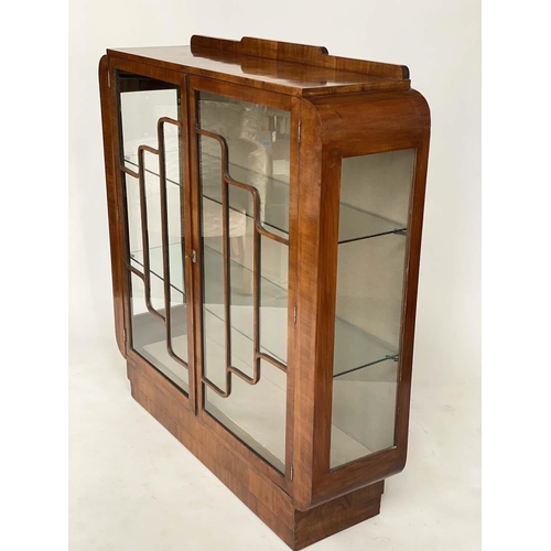 245 - ART DECO DISPLAY CASE, walnut with two glazed doors enclosing shelves, 115cm x 31cm x 123cm H.