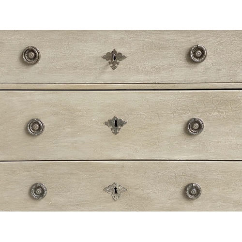 248 - GUSTAVIAN COMMODE, 19th century Swedish traditionally grey painted with three long drawers and squar... 