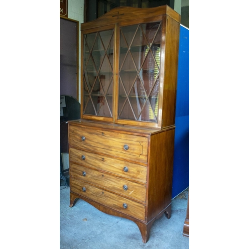 257 - SECRETAIRE BOOKCASE, 22cm H x 109cm W x 55cm D, Regency mahogany with two glazed doors enclosing adj... 