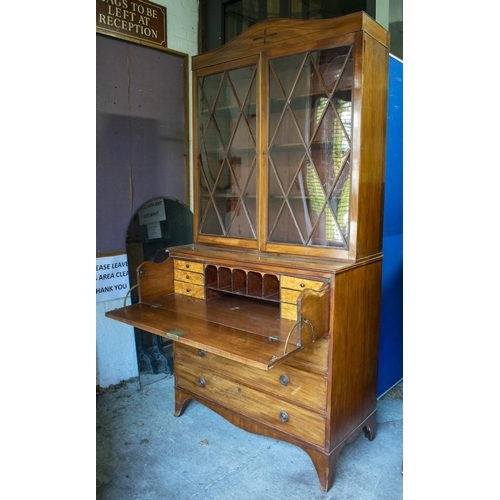 257 - SECRETAIRE BOOKCASE, 22cm H x 109cm W x 55cm D, Regency mahogany with two glazed doors enclosing adj... 