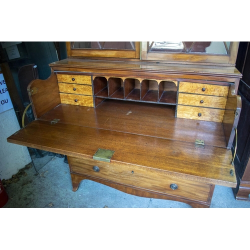 257 - SECRETAIRE BOOKCASE, 22cm H x 109cm W x 55cm D, Regency mahogany with two glazed doors enclosing adj... 