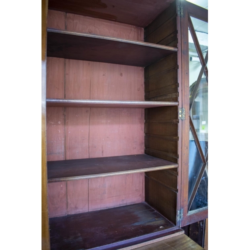 257 - SECRETAIRE BOOKCASE, 22cm H x 109cm W x 55cm D, Regency mahogany with two glazed doors enclosing adj... 