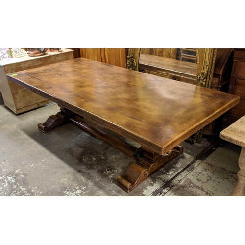 258 - REFECTORY TABLE, 17th century style, Italian walnut twin pedestal base with scrolled feet, 75cm H x ... 