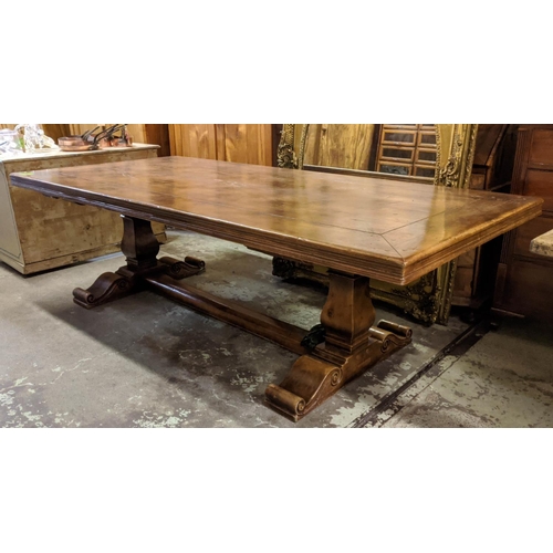 258 - REFECTORY TABLE, 17th century style, Italian walnut twin pedestal base with scrolled feet, 75cm H x ... 