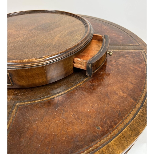 260 - LIBRARY LOW TABLE, Theodore Alexander style, mahogany, 'Lazy Susan' top, leather lined border on tap... 