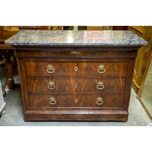 262 - COMMODE, 93cm H x 132cm x 62cm, Louis Philippe mahogany, circa 1840, with grey marble top above four... 