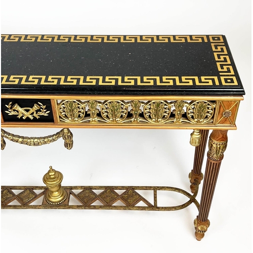 265 - HALL TABLE, Versace style, giltwood pierced frieze with Greek key marble top, 75cm H x 125cm W x 32c... 