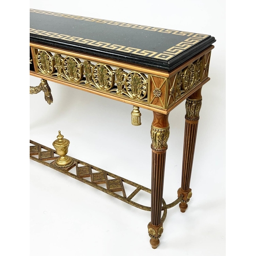 265 - HALL TABLE, Versace style, giltwood pierced frieze with Greek key marble top, 75cm H x 125cm W x 32c... 