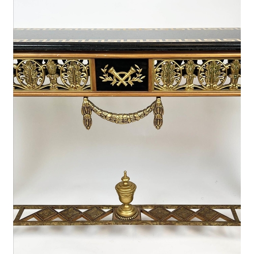 265 - HALL TABLE, Versace style, giltwood pierced frieze with Greek key marble top, 75cm H x 125cm W x 32c... 