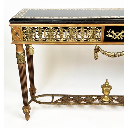 265 - HALL TABLE, Versace style, giltwood pierced frieze with Greek key marble top, 75cm H x 125cm W x 32c... 