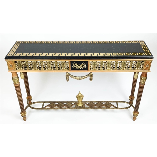 265 - HALL TABLE, Versace style, giltwood pierced frieze with Greek key marble top, 75cm H x 125cm W x 32c... 