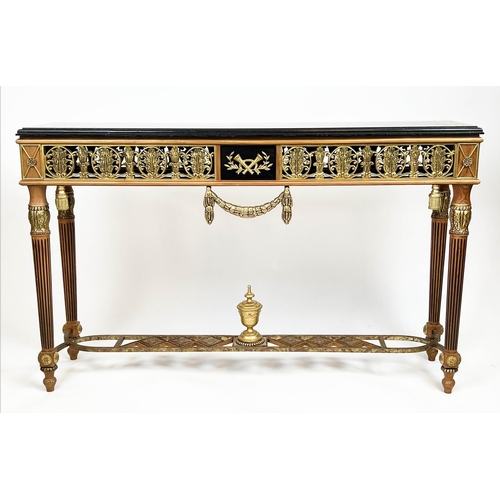 265 - HALL TABLE, Versace style, giltwood pierced frieze with Greek key marble top, 75cm H x 125cm W x 32c... 