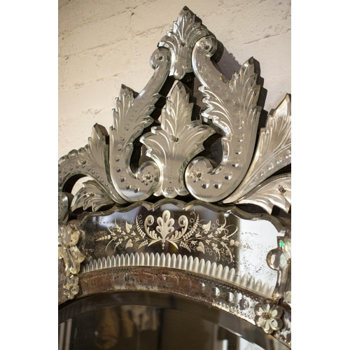 275 - WALL MIRROR, 133cm H x 110cm W, early 20th century Venetian with oval centre plate.