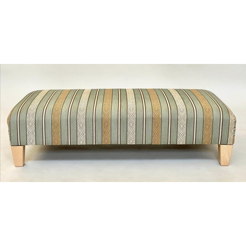 294 - HEARTH STOOL, rectangular contemporary with striped 'Krevett' fabric and tapering beech supports, 11... 