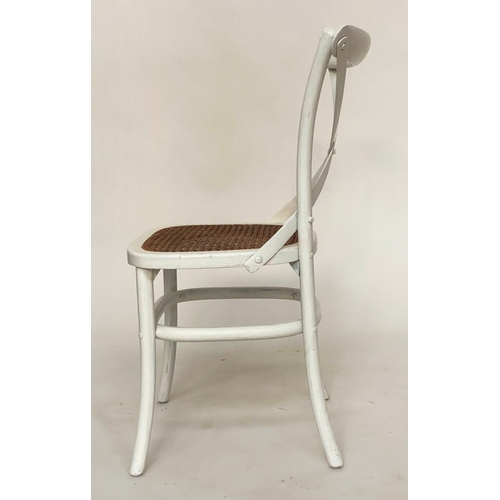 295 - DINING CHAIRS, a set of six, white bentwood and caned seats with 'X' backs. (6)