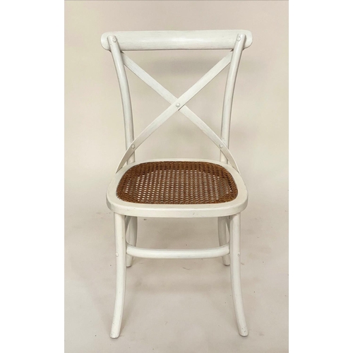 295 - DINING CHAIRS, a set of six, white bentwood and caned seats with 'X' backs. (6)