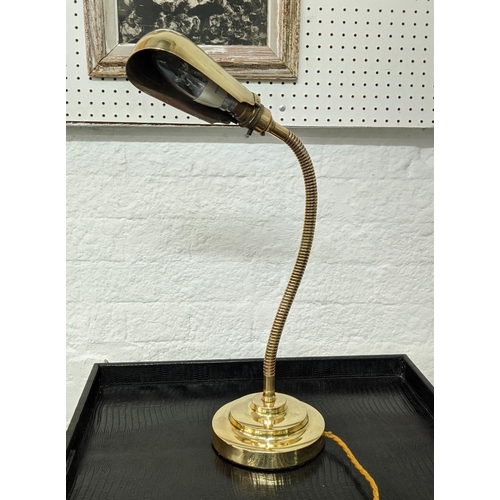 319 - SWAN NECK DESK LAMP, 65cm at tallest, Art Deco style, gilt metal.