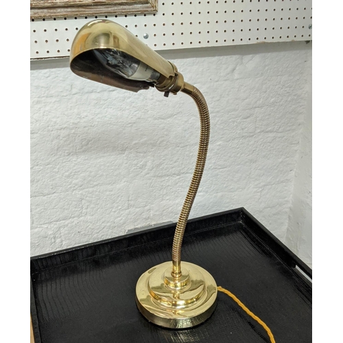 319 - SWAN NECK DESK LAMP, 65cm at tallest, Art Deco style, gilt metal.