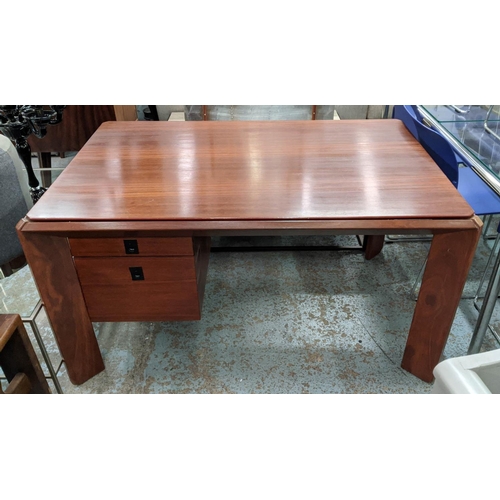 323 - DESK, 140cm x 93cm x 75cm, vintage mid 20th century floating top design, with two drawers.