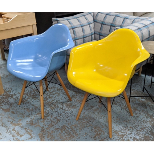 325 - AFTER CHARLES AND RAY EAMES DAW STYLE CHAIRS, a set of two, differing colours, 80cm H. (2)