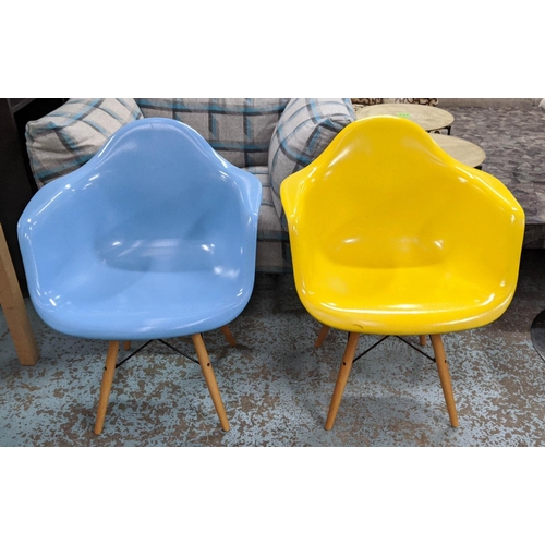 325 - AFTER CHARLES AND RAY EAMES DAW STYLE CHAIRS, a set of two, differing colours, 80cm H. (2)