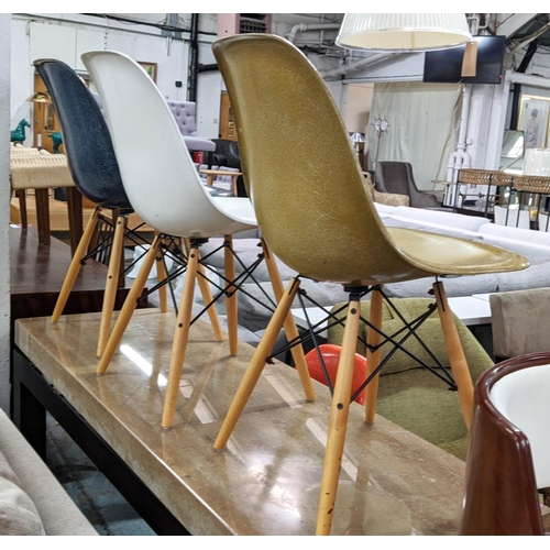 326 - AFTER CHARLES AND RAY EAMES DSW STYLE CHAIRS, a set of four, differing colours, 80cm H. (4)