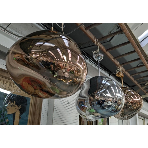 339 - TOM DIXON MELT PENDANT LIGHTS BY TOM DIXON, two in copper, the other in grey, 70cm drop. (3)