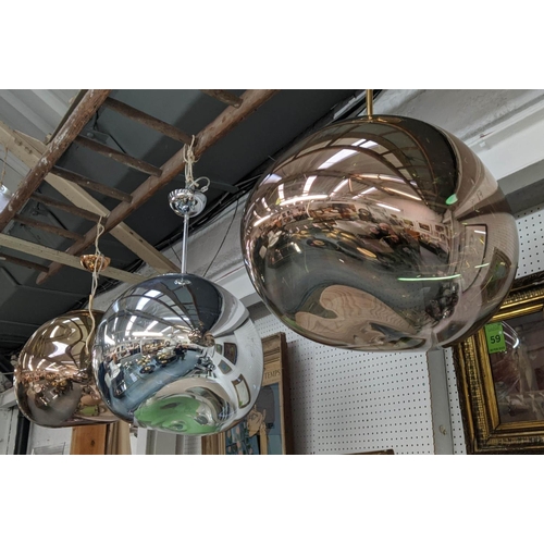 339 - TOM DIXON MELT PENDANT LIGHTS BY TOM DIXON, two in copper, the other in grey, 70cm drop. (3)