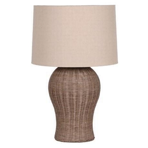 423 - PAOLO MOSCHINO LARGE RATTAN URN TABLE LAMPS, a pair, with shades, 81cm H. (2)