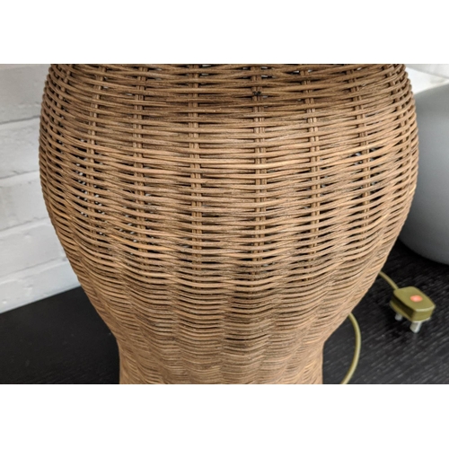 423 - PAOLO MOSCHINO LARGE RATTAN URN TABLE LAMPS, a pair, with shades, 81cm H. (2)