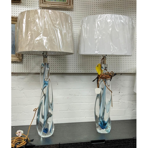 426 - PAOLO MOSCHINO AQUA TABLE LAMPS, a pair,  with different shades on each, 96cm H. (2)