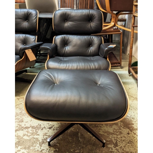 442 - AFTER CHARLES AND RAY EAMES LOUNGE CHAIR AND OTTOMAN, 54cm W. (2)