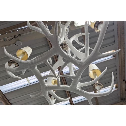 448 - ANTHONY REDMILE STYLE WHITE ANTLER CHANDELIER, 60cm H x 43cm x 90cm, with shades.