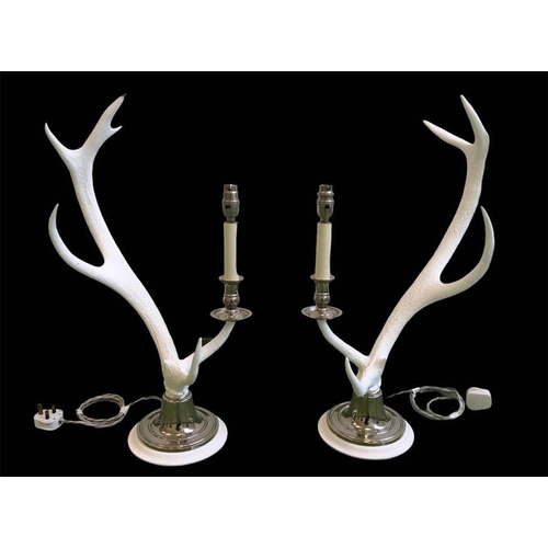 449 - ANTHONY REDMILE STYLE WHITE ANTLER TABLE LAMPS, 63cm H x 28cm x 28cm.