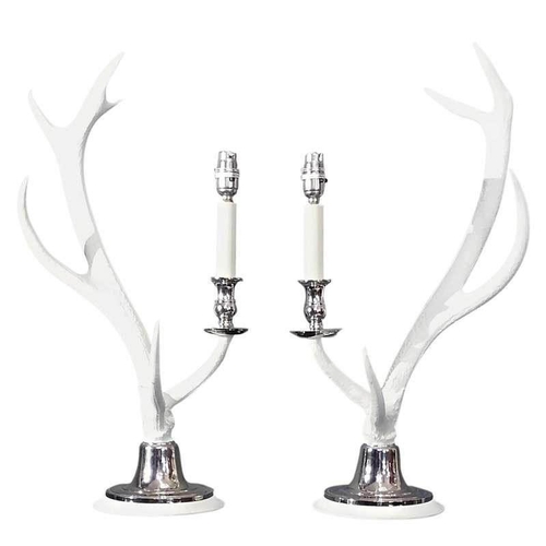 449 - ANTHONY REDMILE STYLE WHITE ANTLER TABLE LAMPS, 63cm H x 28cm x 28cm.