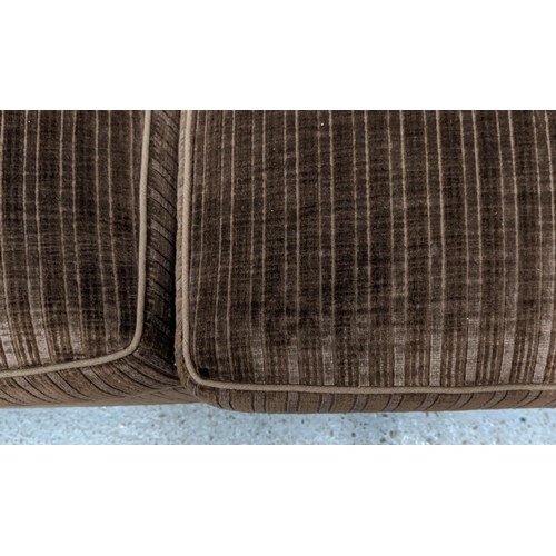 450 - CHESTER JONES CORNER SOFA, brown stripped fabric finish, 287cm x 384cm.