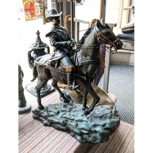 459 - ARTHUR REMINGTON STYLE COWBOY, perdu cast bronze, 90cm H.