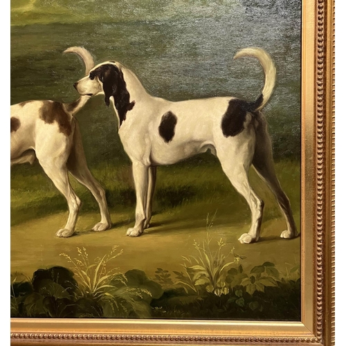 46 - AFTER GEORGE STUBBS (1724-1806) 'Five of Lord Rockingham's hounds in a landscape', oil on canvas, 17... 
