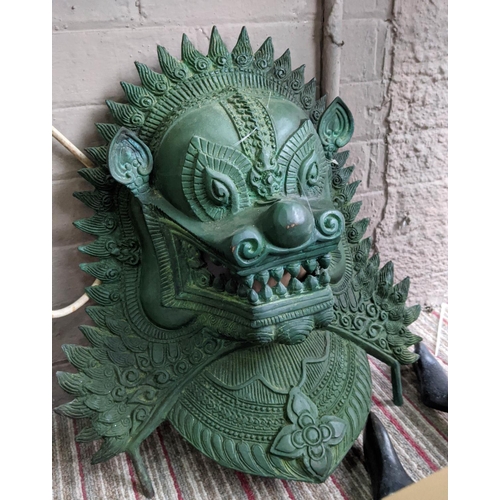 468 - THAI STYLE DRAGON MASK, perdu cast bronze, 46cm x 50cm.