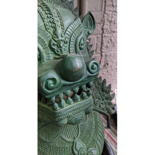 468 - THAI STYLE DRAGON MASK, perdu cast bronze, 46cm x 50cm.