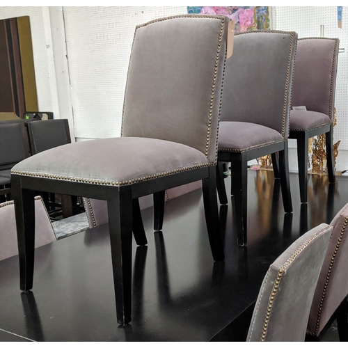 469 - DINING CHAIRS, 94cm H,  a set of nine, five in one shade of grey velvet, four in another, studded de... 