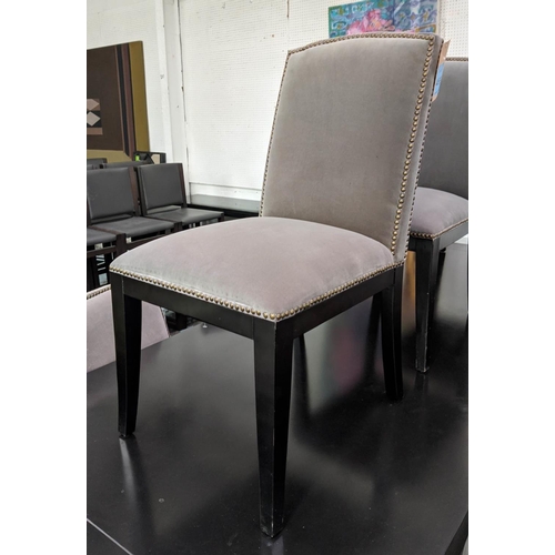 469 - DINING CHAIRS, 94cm H,  a set of nine, five in one shade of grey velvet, four in another, studded de... 