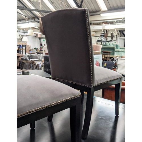 469 - DINING CHAIRS, 94cm H,  a set of nine, five in one shade of grey velvet, four in another, studded de... 