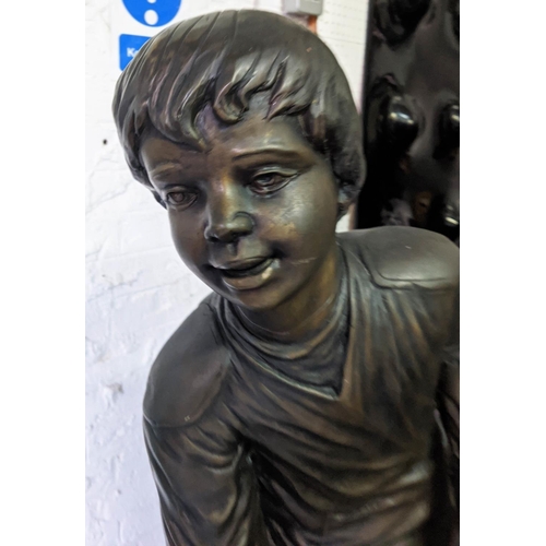 474 - BOY PLAYING ICE HOCKEY, perdu cast bronze, 125cm H.