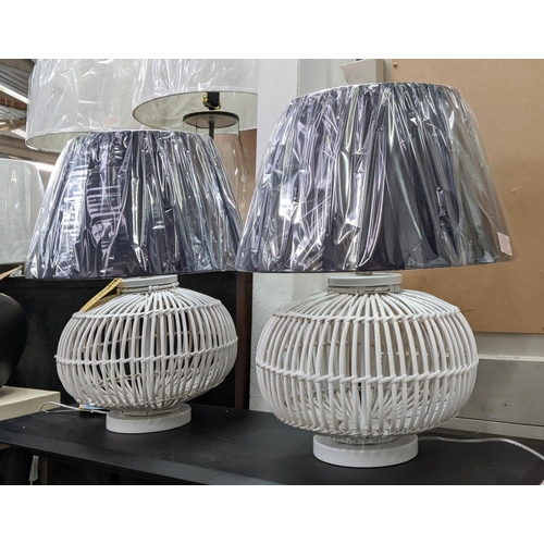 558 - LAUREN RALPH LAUREN HOME TABLE LAMPS, a pair, 61cm H bamboo design, with shades. (2)