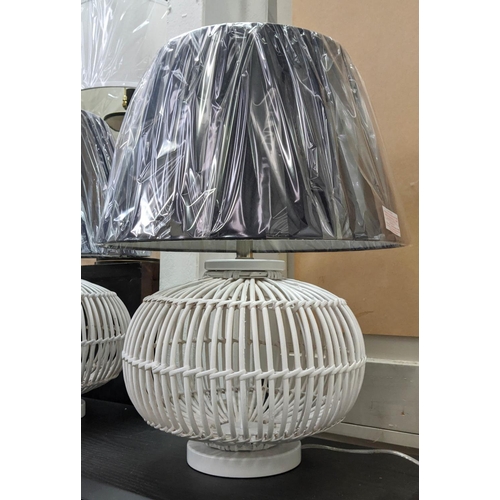 558 - LAUREN RALPH LAUREN HOME TABLE LAMPS, a pair, 61cm H bamboo design, with shades. (2)