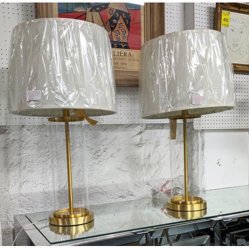 559 - LAUREN RALPH LAUREN HOME TABLE LAMPS, a pair, with shades, slender design, glass with gilt metal det... 