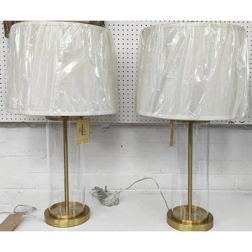 559 - LAUREN RALPH LAUREN HOME TABLE LAMPS, a pair, with shades, slender design, glass with gilt metal det... 