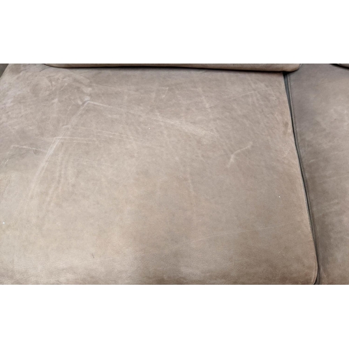 561 - CORNER SOFA, 285cm x 165cm x 75cm, contemporary design, tan leather finish.